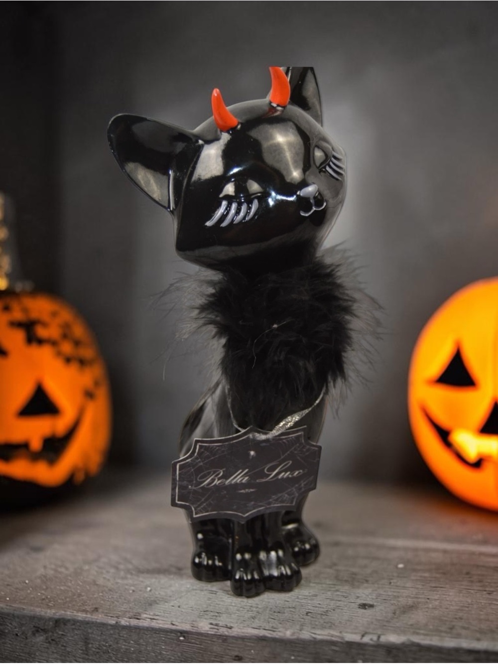 Bella Luxx Black Cat Figurine with Red Horns